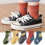 5 Pairs Kids Socks Cartoon Cat Pattern Comfortable Breathable Children Socks For Boys And Girls
