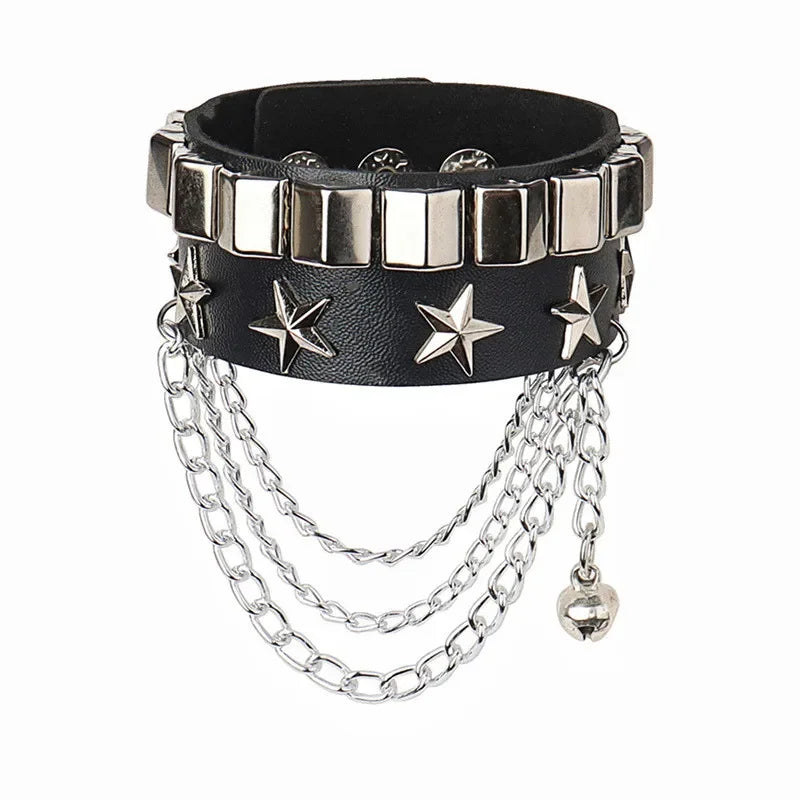 90s Heart Gothic Spike Bracelet Adjustable Punk Rock Bracelet Black Studded Faux Leather Bracelet for Men Women Gift
