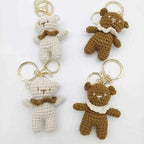 Cute Bear Couple Crochet Keychain Set Mini Animal Doll Charm