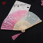 Vintage Silk Folding Fan Bamboo Tassel Decorative Hand Fan