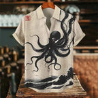 Summer Men's Short Sleeve Shirt Art Octopus Pattern 3D Printed Linen Short Sleeve Men's Shirt Casual Hawaiian Top