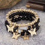 4Pcs Trendy Butterfly Beaded Bracelet Set For Women Pink Acrylic Beads Elastic Chain Bangle Female Bohemian Party Jewelry Gift