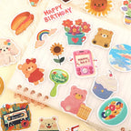108PCS Original Korean Cute Cartoon Bear Styles Watercolor Stickers for Bicycle Hand Account Pencil Case Decals
