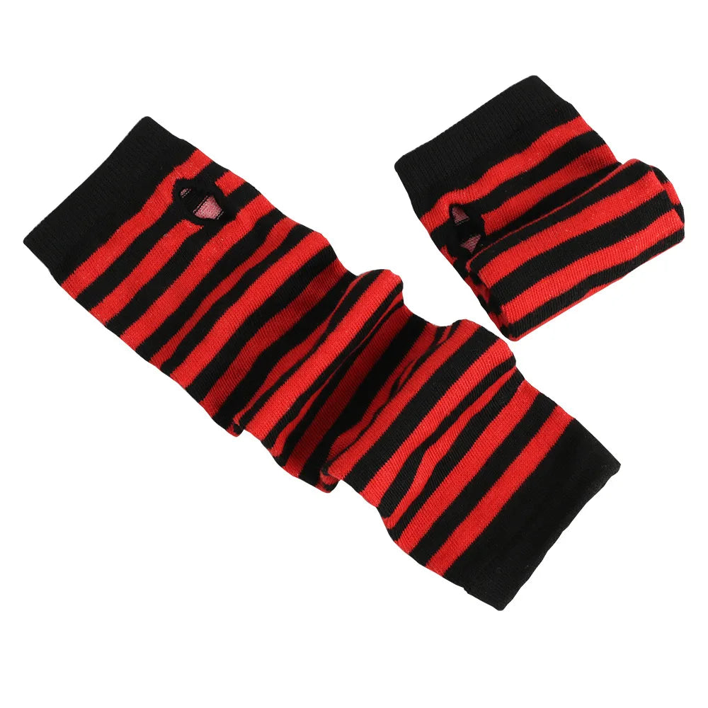 Winter Warm Long Sleeves Gloves for Man Women Fingerless Stripe Hip-Hop Knitted Elbow Mittens Elastic Outdoor Warmer Arm