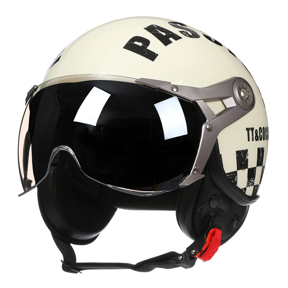 New Open Face 3/4 Motorcycle Helmet Retro Motorbike Helmets Vintage Chopper Capacete De Moto Bike Scooter With For Men Women DOT
