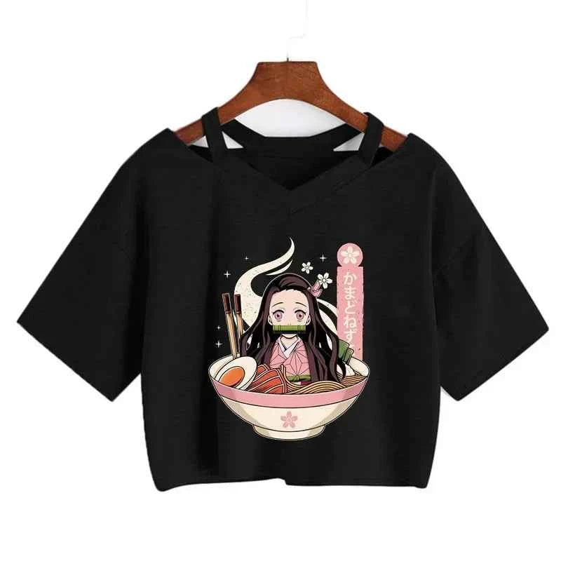 Demon Slayer T Shirt Nezuko Tshirt Women Kimetsu No Yaiba Crop Top Tees Japanese Anime Tanjirou Kamado Tops Manga T-shirt Female