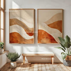 2pcs/set Japanese Retro Wabisabi Mountain Abstract Canvas Printing Abstract Green Sunset Flying Crane Wall Art Poster Home Decor