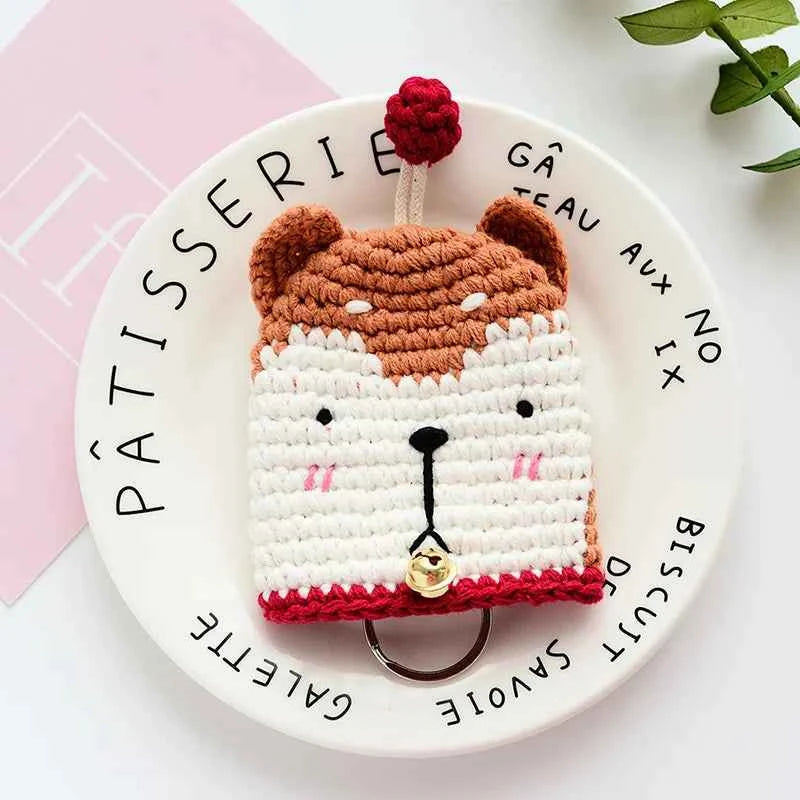 Cartoon Dog Key Case Handwoven Key Organizer Pouch