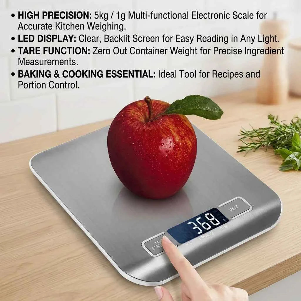Digital Kitchen Scale – Stainless Steel Food Weighing Scale with LED Display