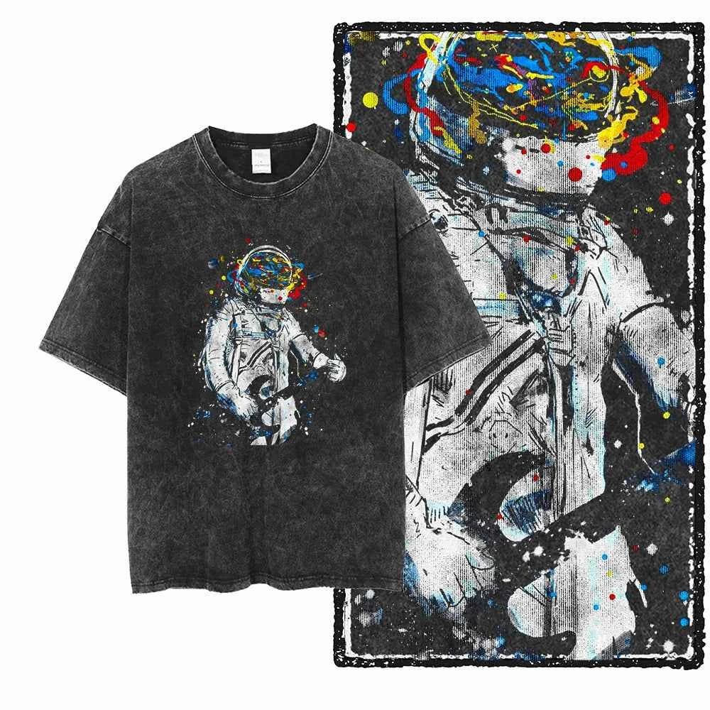 SA ASTRONAUT SPACE THEMES Printed Cotton Acid Washed Graphic Unisex T Shirt Cool Streetwear Men Tshirts Big Size Tee for men