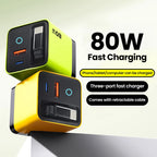 80W Super Fast Charge Type C USB Phone Charger With Telescopic USB C Cable For Iphone 16 15 Samsung Laptop With Light