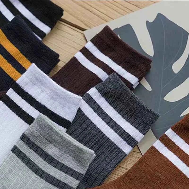 5 Pair Men's New Striped Casual Breathable Socks High Quality Harajuku Retro Socks Men's Cotton Socks 2030
