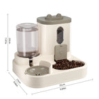 Pet feeder with water dispenser and dimensions displayed