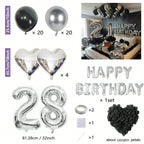 1050/21/200pcs Black & Silver Party Balloons Decorations, Silver Happy Birthday Banner, Chrome Silver Latex Balloons