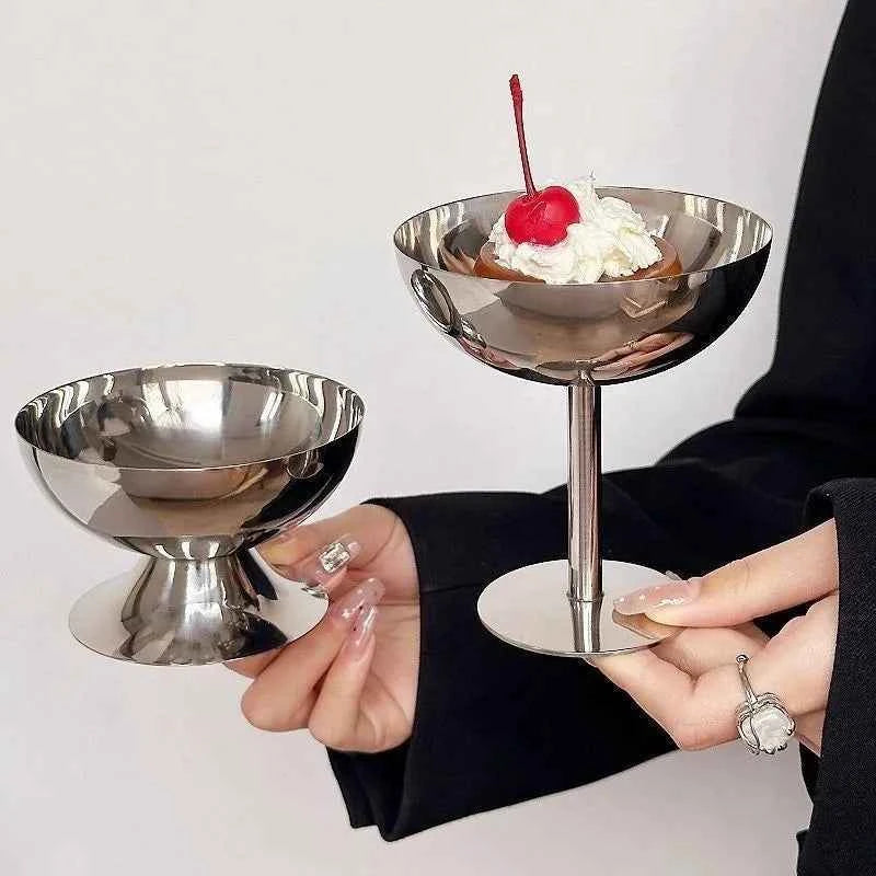 2026 New Stainless Steel Goblet Cup Ice Cream Dessert Salad Bowl Fruit Plate Snack Dish Pudding Bowls Cup KTV Bar Supplies