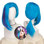 LOL Jinx Cosplay Wig Long Braided Blue The Loose Cannon Wig with Blue Braid Heat Resistant Synthetic Hair Anime Wigs
