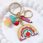Cute Blackborad Pencil Heart Wooden Keychain Rainbow Apple Pendants Key Ring For Teachers Gift On Teacher's Day Handmade Jewelry