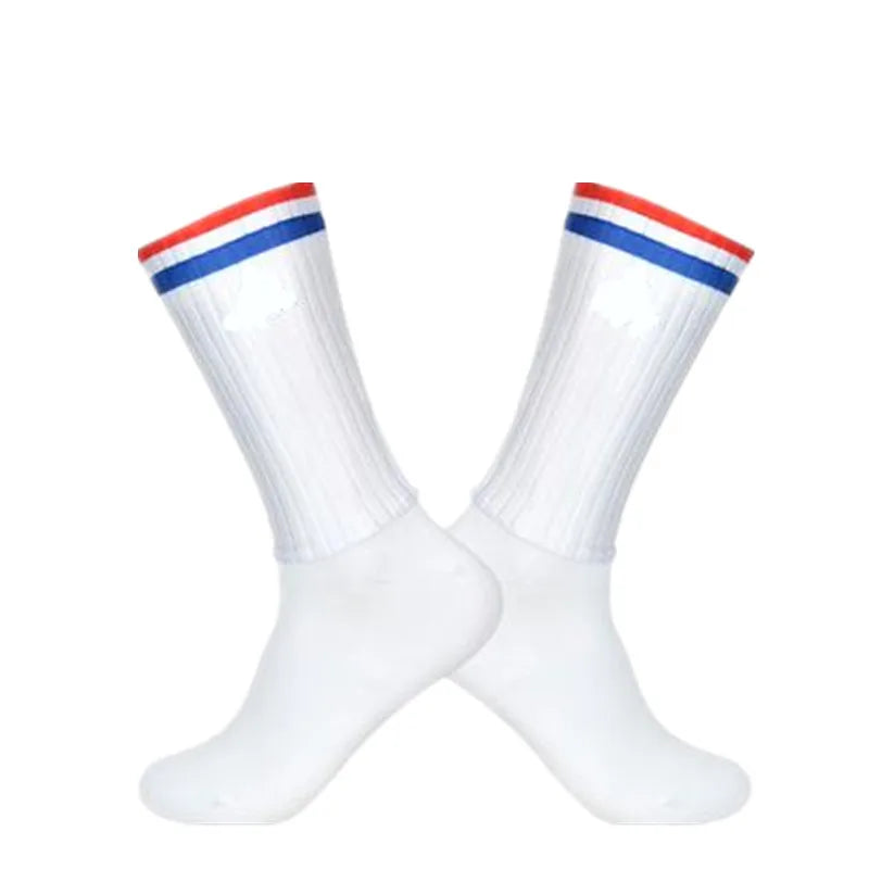 Aero Cycling Summer Anti Socks Whiteline Slip Silicone Socks Men Bicycle Sport Running Bike Socks Calcetines Ciclismo
