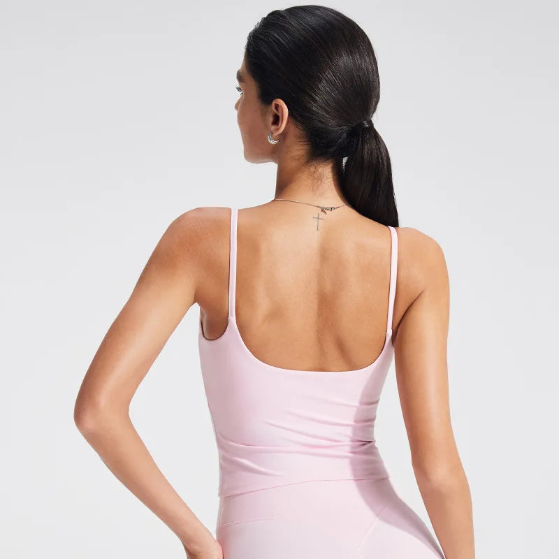 NCLAGEN GYM Tank Top With Built-In Bra Women's Yoga Clothing Running Square Neck Fitness Vest Beautiful Back Sports Workout