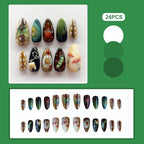 24pcs Gradient Black False Nails Cute Cartoon Cat's Eye Forest Elf Girl Press On Nails Glossy Almond Sweet Cool Fake Nail Tips