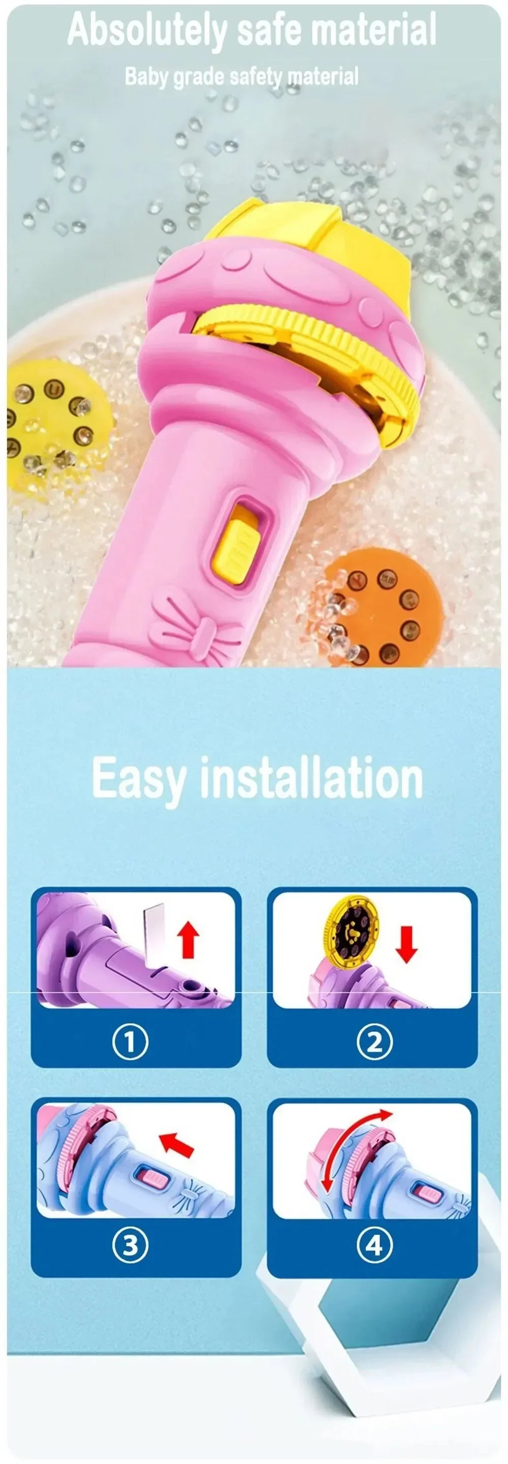 Kids Cartoon Projection Flashlight – Storytelling Projector Toy