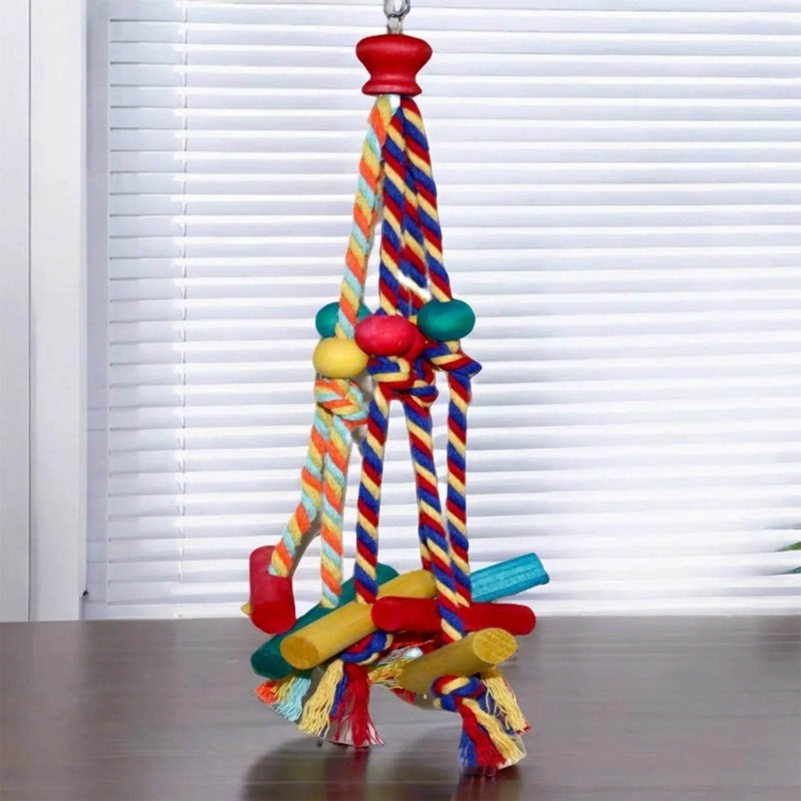 Natural Wood Rope Bird Climbing Toy for Parrots and Small Birds