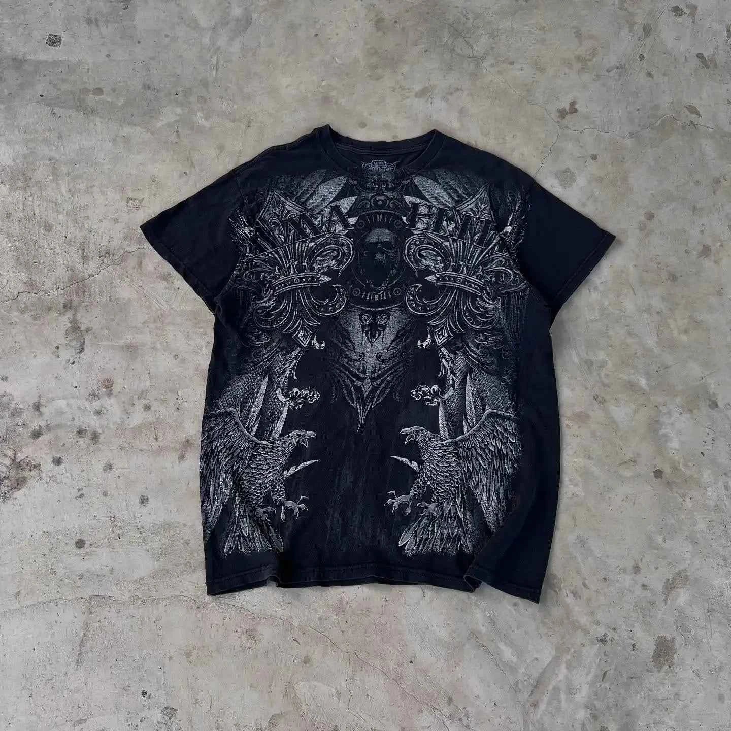 MMA ELITE Cross Skull Print Green Y2K T Shirt Men Loose Fit Streetwear Graphic Tee Oversized Glow Dark Party Ins Popularity Tops