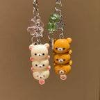 Kawaii Rilakkuma Easy Bear Keyrings Lazybear Doll Keychains Bag Clothing Puller Phone Rope Necklace Accessories Pendants Gift