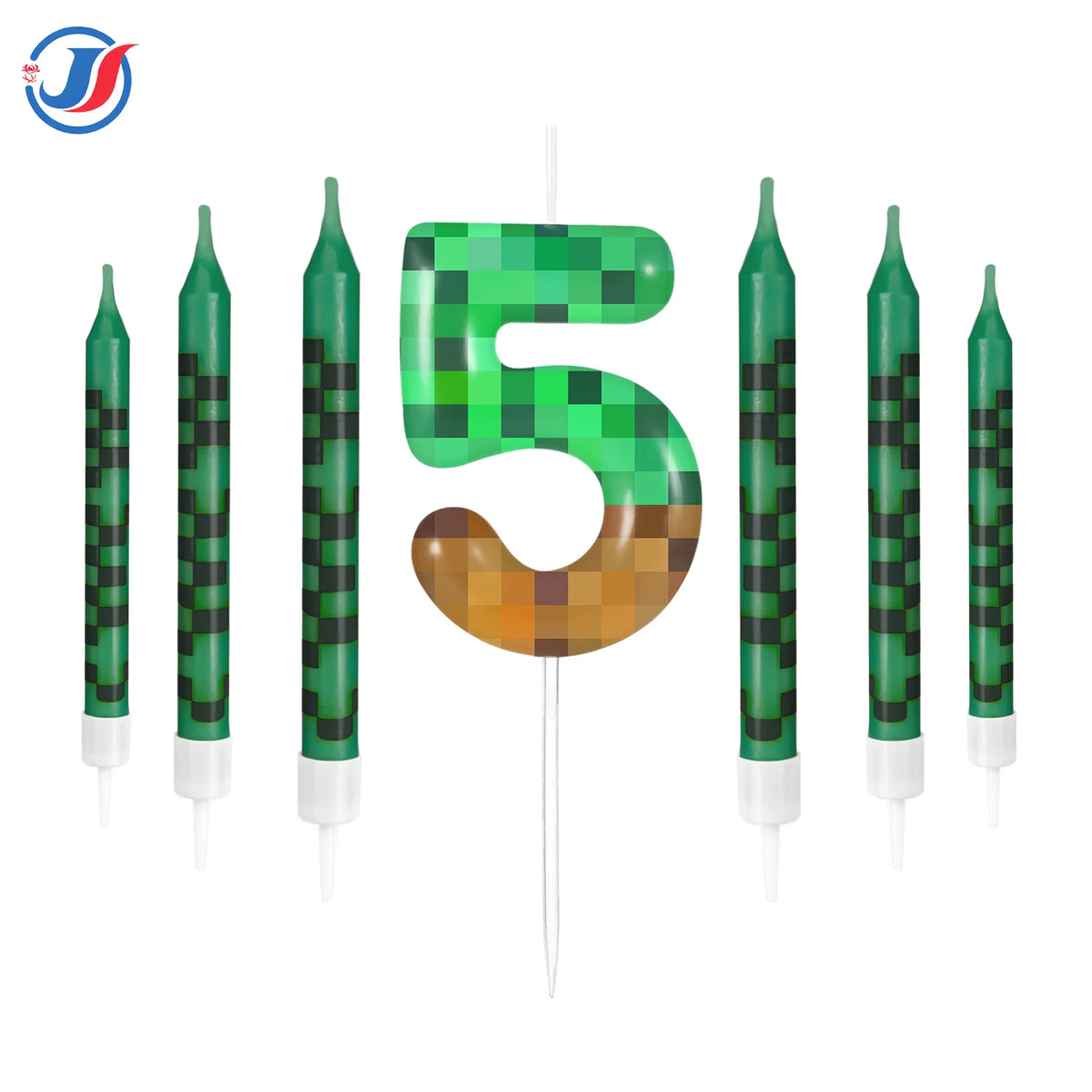 7Pcs Pixel Birthday Cake Candles Topper for Pixel Theme Party Anniversary Party Video Game Party Supplies for Boys Girls