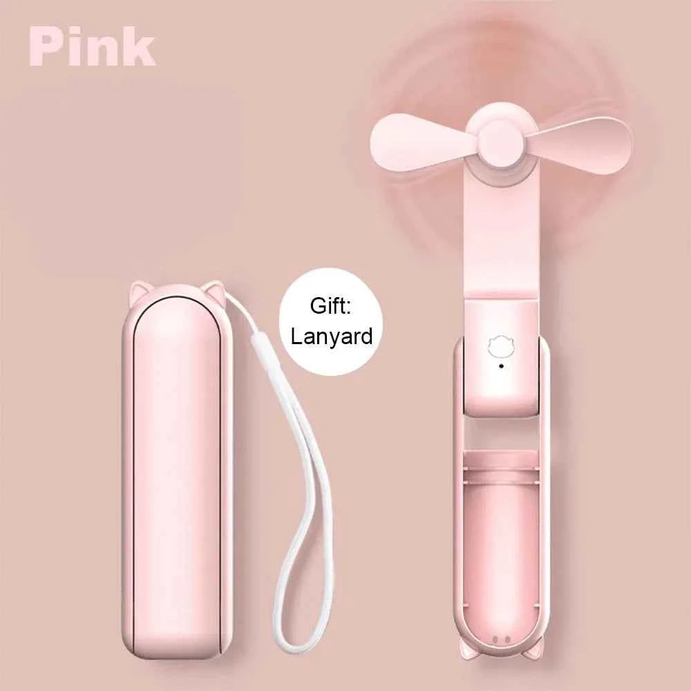 Portable Mini Handheld Fan Small Pocket Fan USB Rechargeable Battery Fan Folding Cooling Hand Fan Mini USB Fan with Power Bank