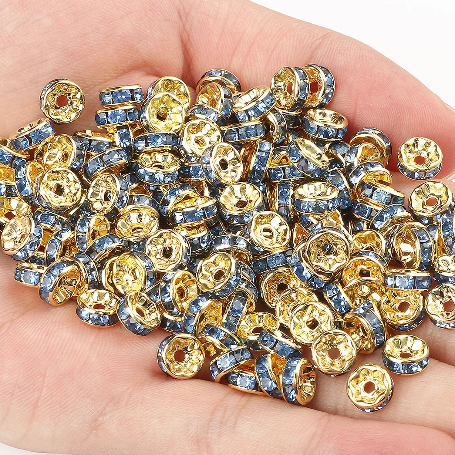 50pcs Rhinestone Spacer Beads Multi-color Crystal Metal Spacers Rondelle Beads for Jewelry Making DIY Bracelets Accessories