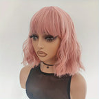 Short Wet and Wavy Scalp Top Full Machine Synthetic Wigs Pink 12inch 180% Density (12inch 180% Density, Pink Color)