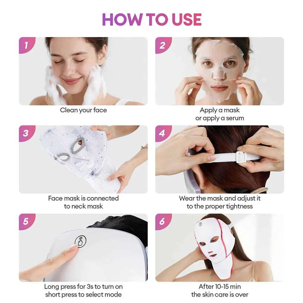 7 Colors Photon Facial LED Mask Red Light Therapy Anti Aging Face Neck Beauty Mask Relaxation Treatment Anti-Wrinkle Skin Care
