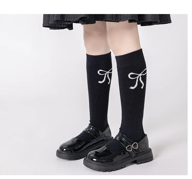 3Pairs Teenage Girls Mid-calf School Socks Bow Korean Style Spring Children Knee High Slouch Socks Fashion Kids Stackable Tights