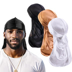 3PCS/LOT Long Durag Silk Satin Bandanas Cap Turban Hat Wigs Biker Headwrap Chemo Cap Pirate Hat Men Women Hair Accessories