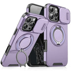 Luxury Heavy-Duty Rugged Armor Magnetic Bracket Case For iPhone 16 14 13 12 11 15 Pro Max Plus Slide Camera Protection PC Cover