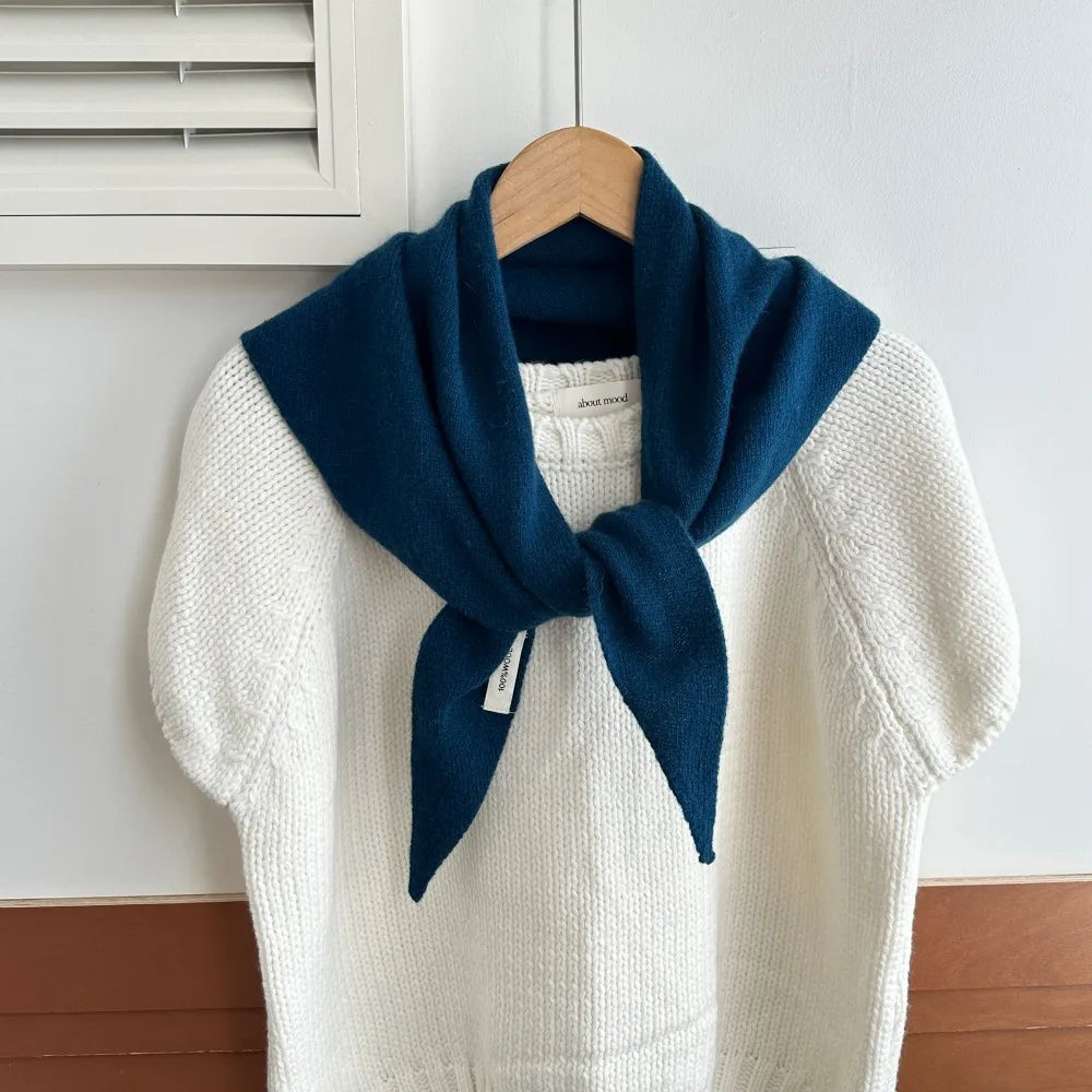 100% Wool Winter Scarf For Women Warm Triangle Knit Scarves Hijab Solid Lady Shawl Wrap Female Pashmina Bandana Head Scarfs New
