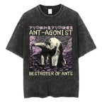 Creepy Cute Animal Graphic T-Shirts Vintage Washed Black Tees Funny Horror & Relatable Quotes Perfect for Anime Fans Streetwear