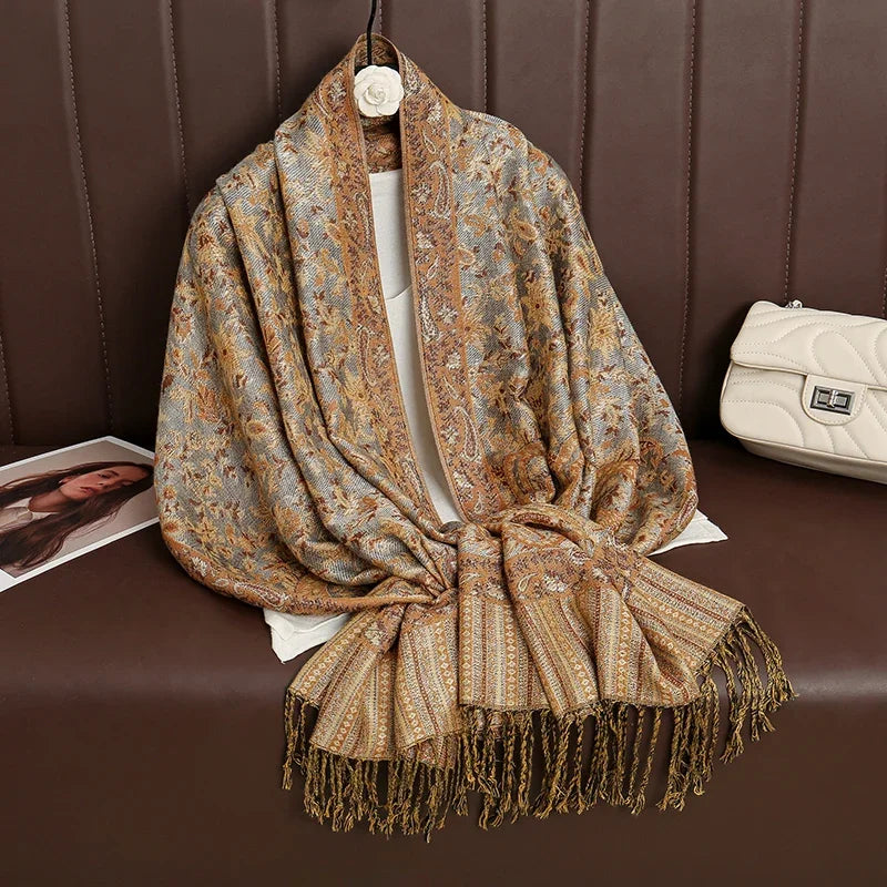 2025 new ethnic style retro shawl cashew flower geometric scarf cloak tassel scarf multi-color variety options available