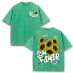 Lift Is Good Beautiful Sunflower Print Washed T Shirts Women Soft Cotton T-Shirt Street Creative Short Sleeve Summer Casual Tops