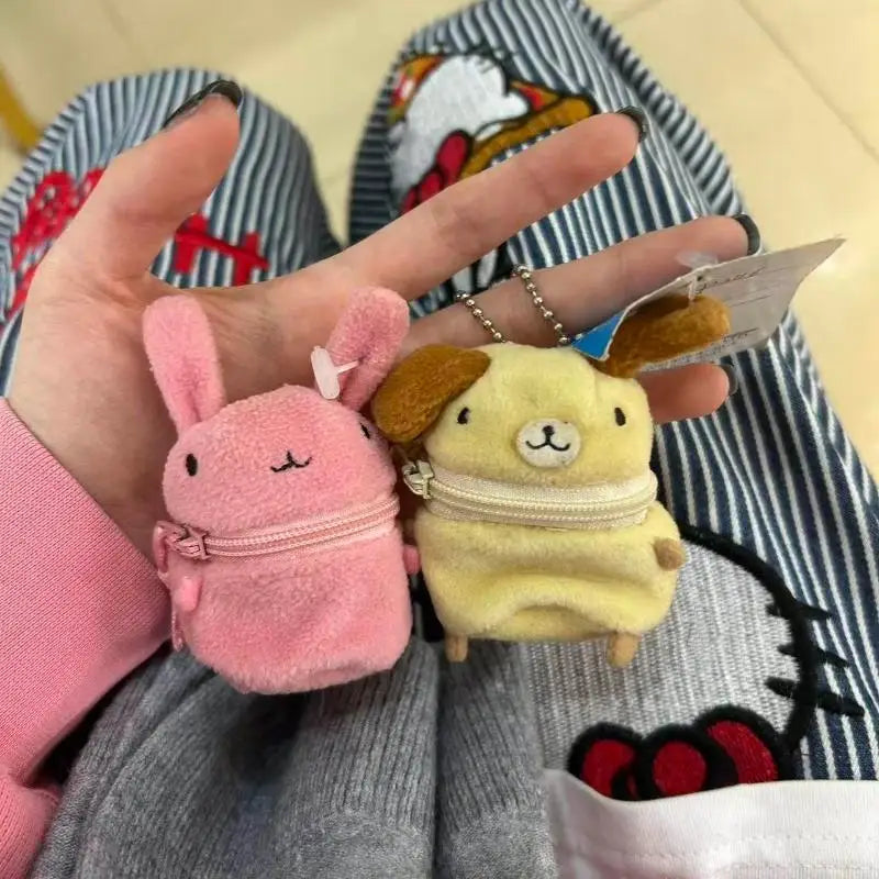 S Mini Pink Fluffy Rabbit Coin Purse Keychain Bag Charm Cute Cartoon Headphone Case Storage Bag Gift Creative Festival Supplies