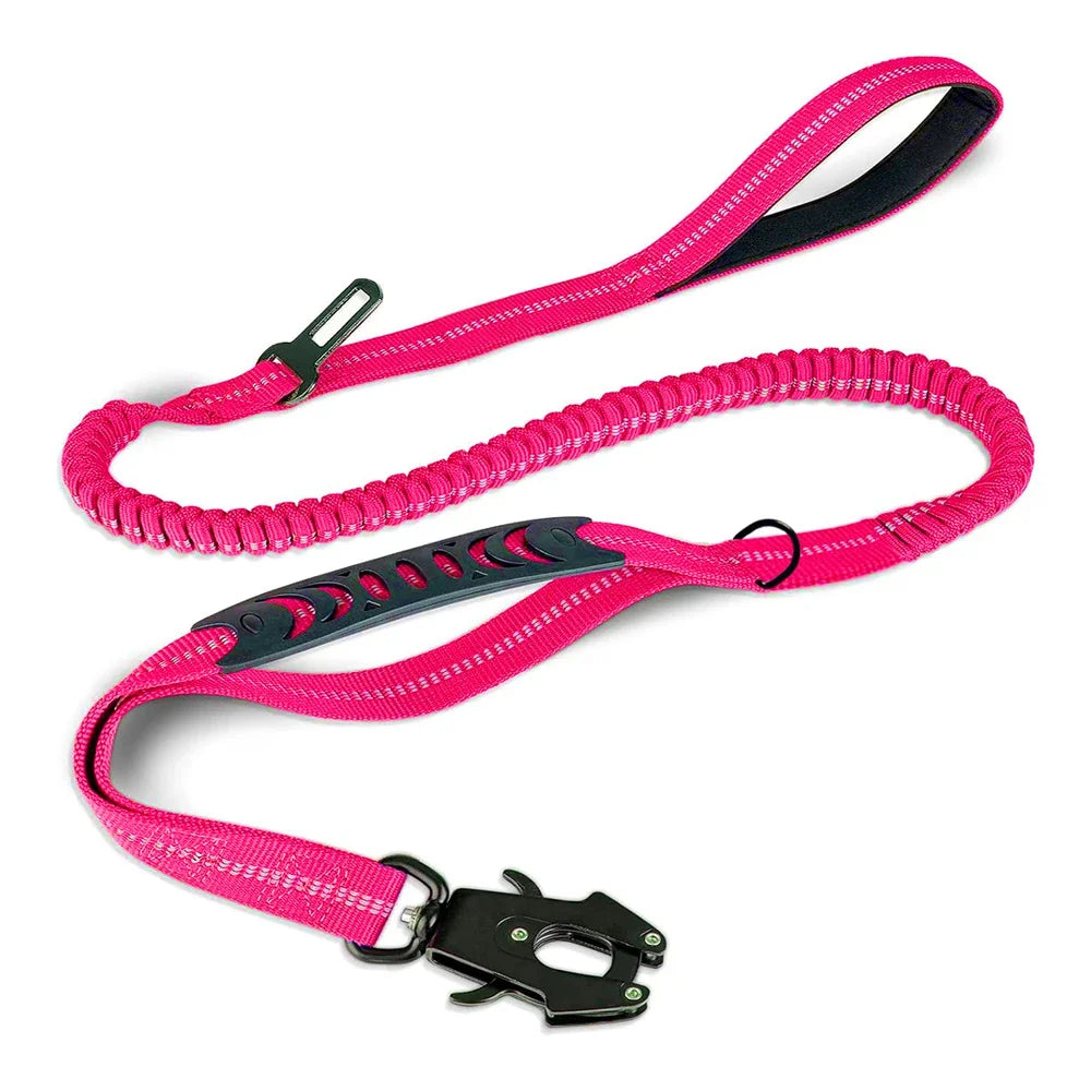 Reflective Shock Absorbing Bungee Dog Leash with Seatbelt Clip