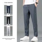 Ice Silk Men's Pants 2025 Summer New Black Gray Thin Business Casual Pants Outdoor Elastic Breathable Straight Leg Sweatpants