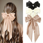 Korean Accessories Hair Clips for Women Girls Big Bowknot Solid Satin Long Ribbon Bows Spring Clamp Barette Cheveux Femme 2023