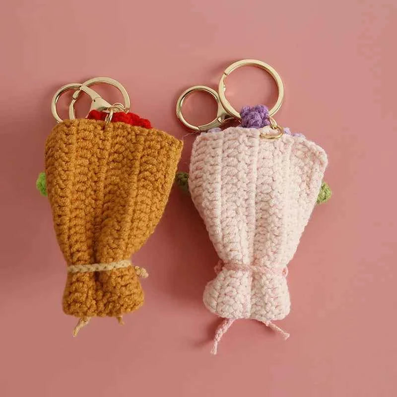 Crochet Flower Bouquet Keychain Handmade Floral Bag Charm