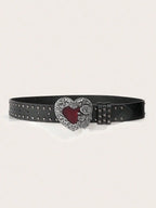 1Pcs Rose essential oil droplet heart-shaped leather belt, rivet decoration, Y2K punk gothic rock hip-hop style，spring，summer