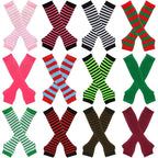 Warmer Knitted Long Fingerless Gloves Elbow Mittens Christmas Acces Gift Fashion Women Emo Gloves Lady Striped Elbow Gloves
