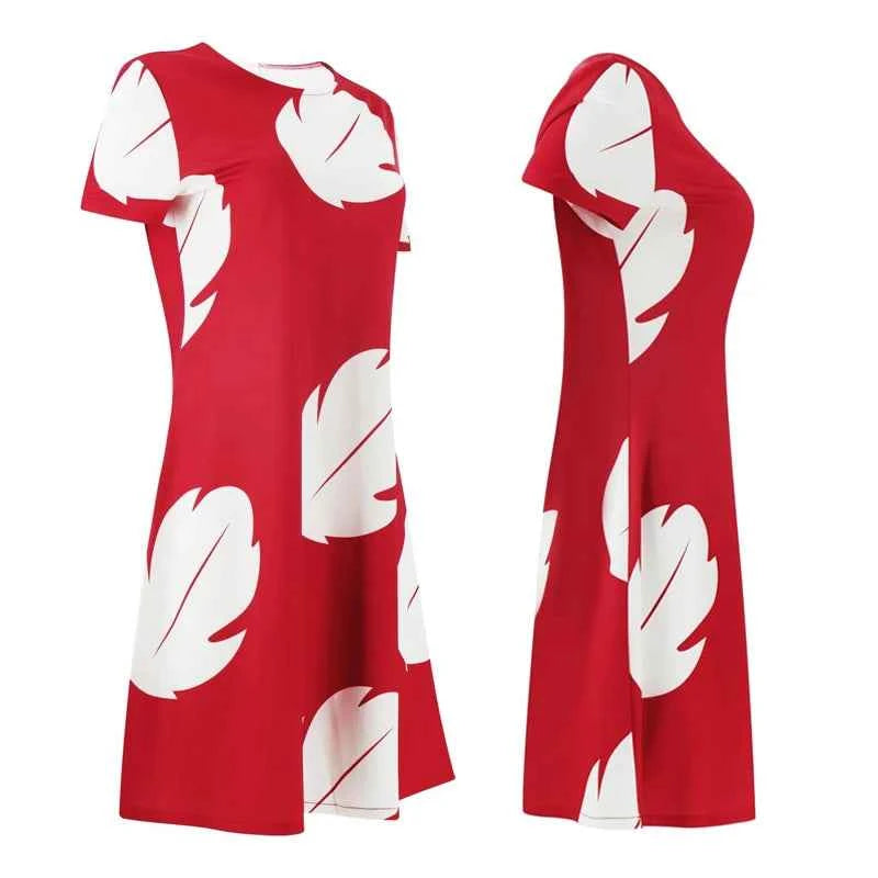 Lilo Cosplay Costume Pelekai Red Lilo Dress with Hawaiian Leaf Flower Leis Accessories Flower Hair Clip Halloween Party Cosplay