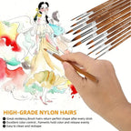 12Pcs Artist Paint Brush Set - Versatile Pointed & Round Tips for Watercolor, Acrylics, Ink, Gouache, Oil, Tempera