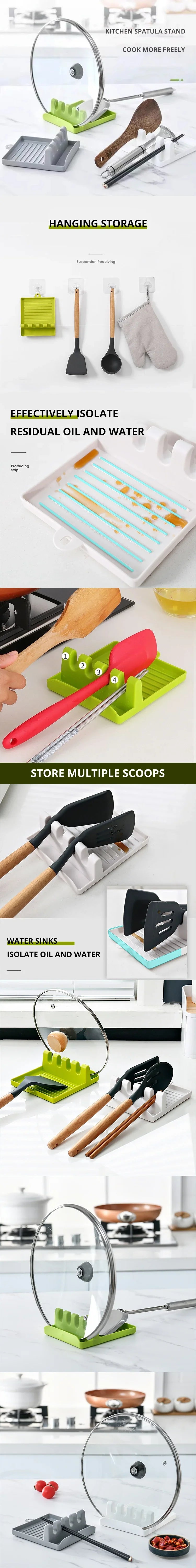 Multi-Function Kitchen Spatula Rack – Spoon Rest & Pot Lid Holder